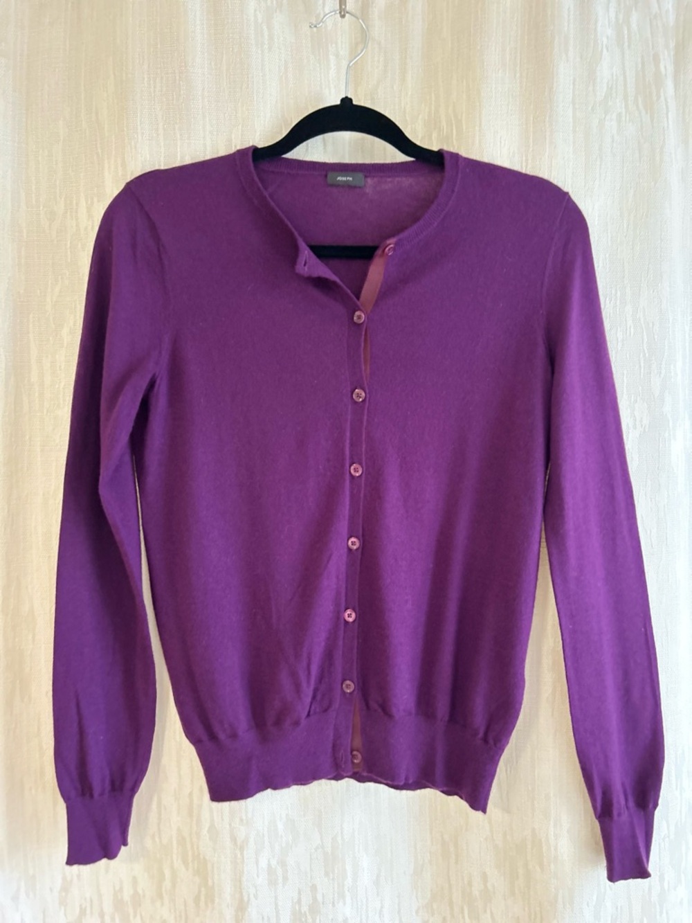 JOSEPH 100% Basic Cashmere Crewneck Cardigan - Purple - Grosgrain trim ,Size S - Picture 4 of 11